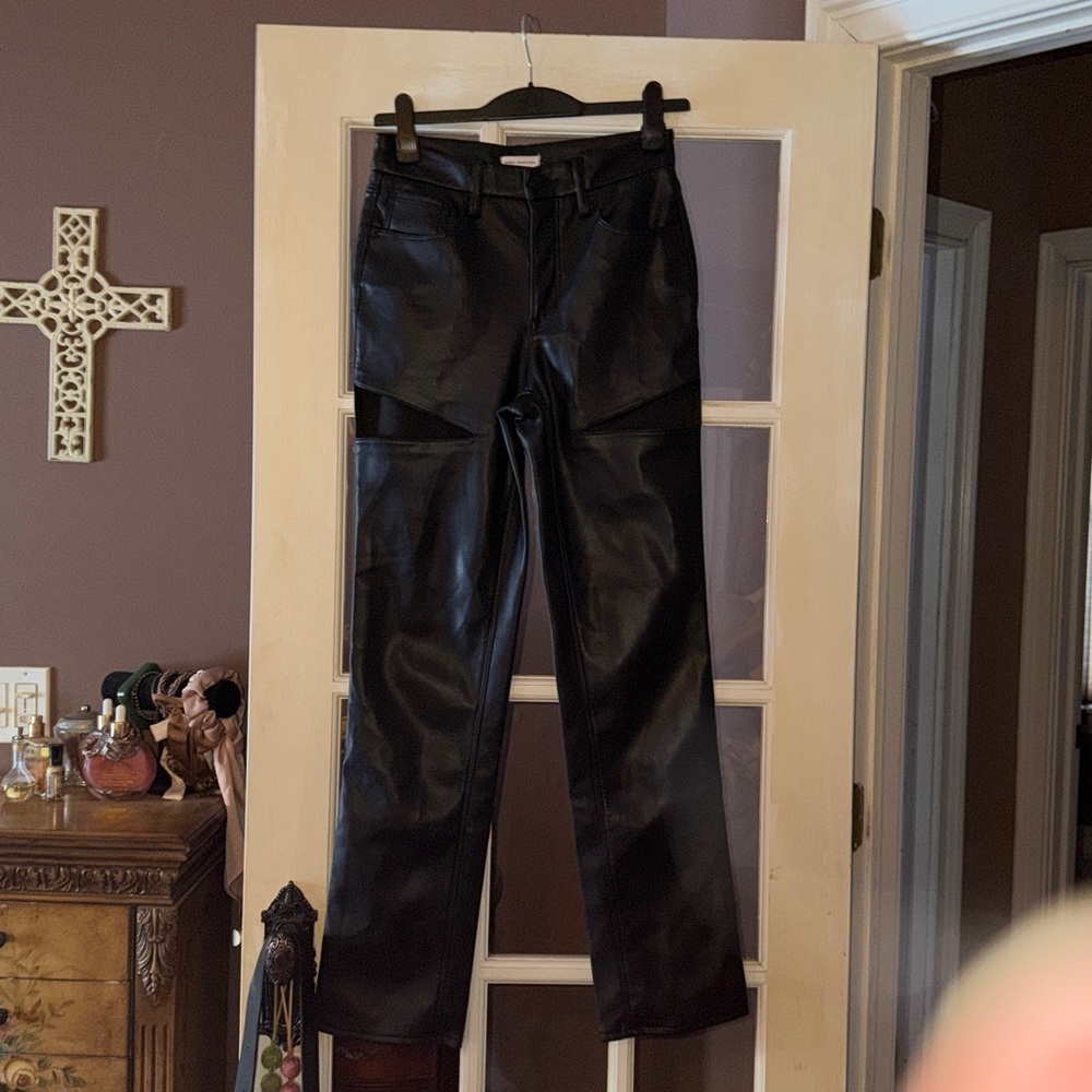 Good American Black Cutout Faux Leather Pants
